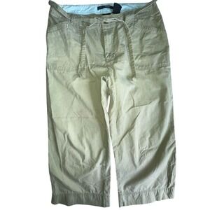 French Cuff Khaki Capri Pants Drawstring Waist Casual‎ Cropped Size 12